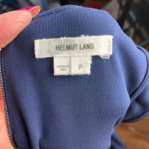 Helmut Lang Navy Blue Asymmetrical Knit Dress Petite Wrap Helix Jersey Knot - Picture 8 of 8